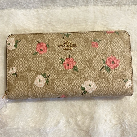New Coach Slim Zip Wallet In Signature Canvas With Floral Print - Picture 4 of 7